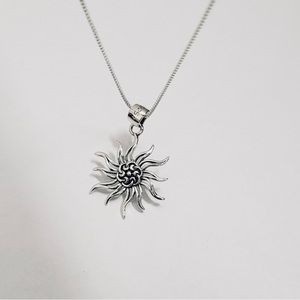 Sterling Silver Sun Pendant Necklace, Silver Sun Pendant, Sunflower Necklace